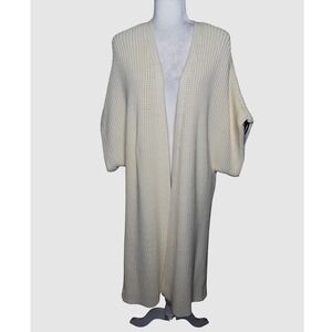 Chicos Chunky Knit Longline Cardigan Cream Open Front Duster Short Sleeve Large